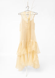 Sleeveless Layered Silk Ruffle Maxi Dress