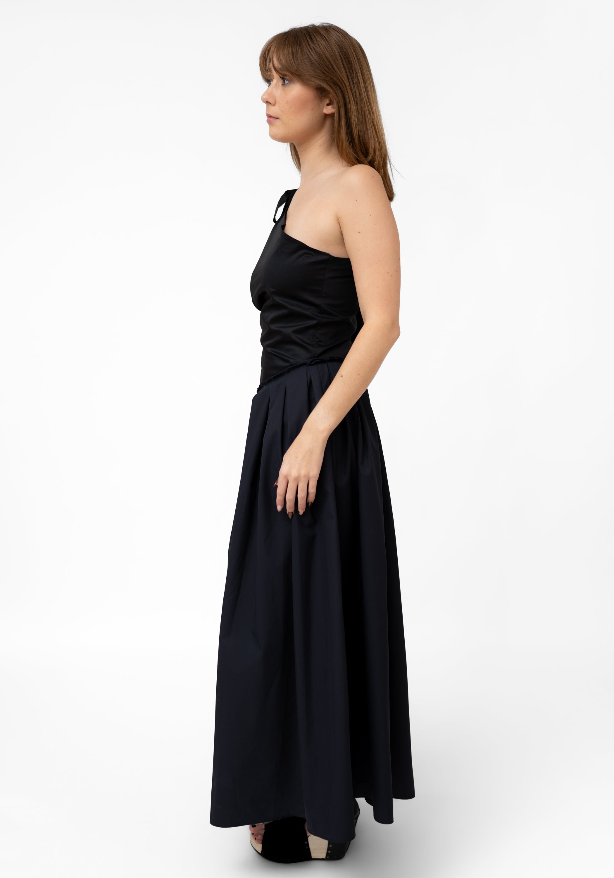 One Shoulder Button Side Maxi Dress