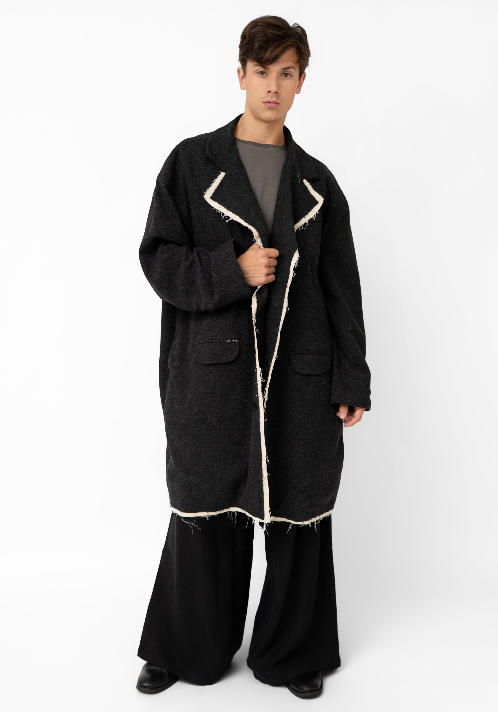 Kiran Oversized Distressed Details Wool Jacket