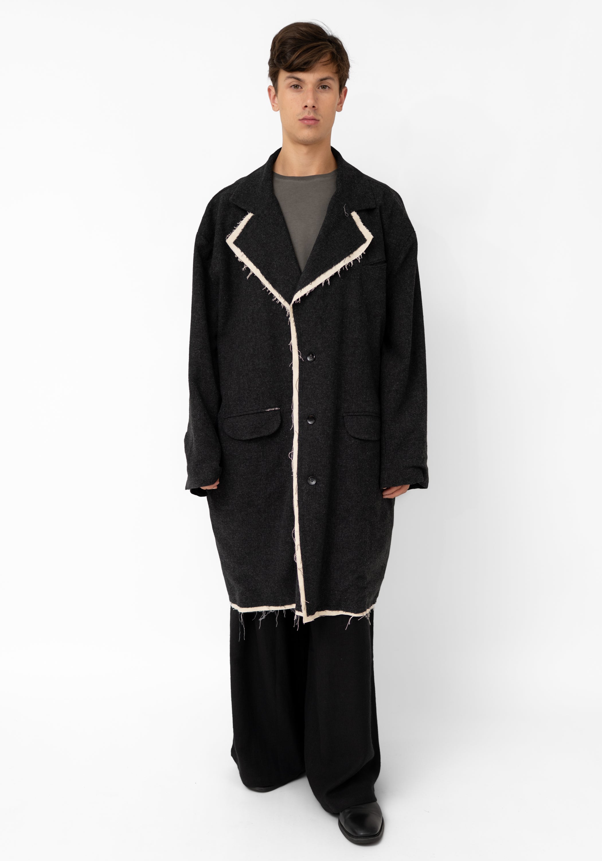 Kiran Oversized Distressed Details Wool Jacket