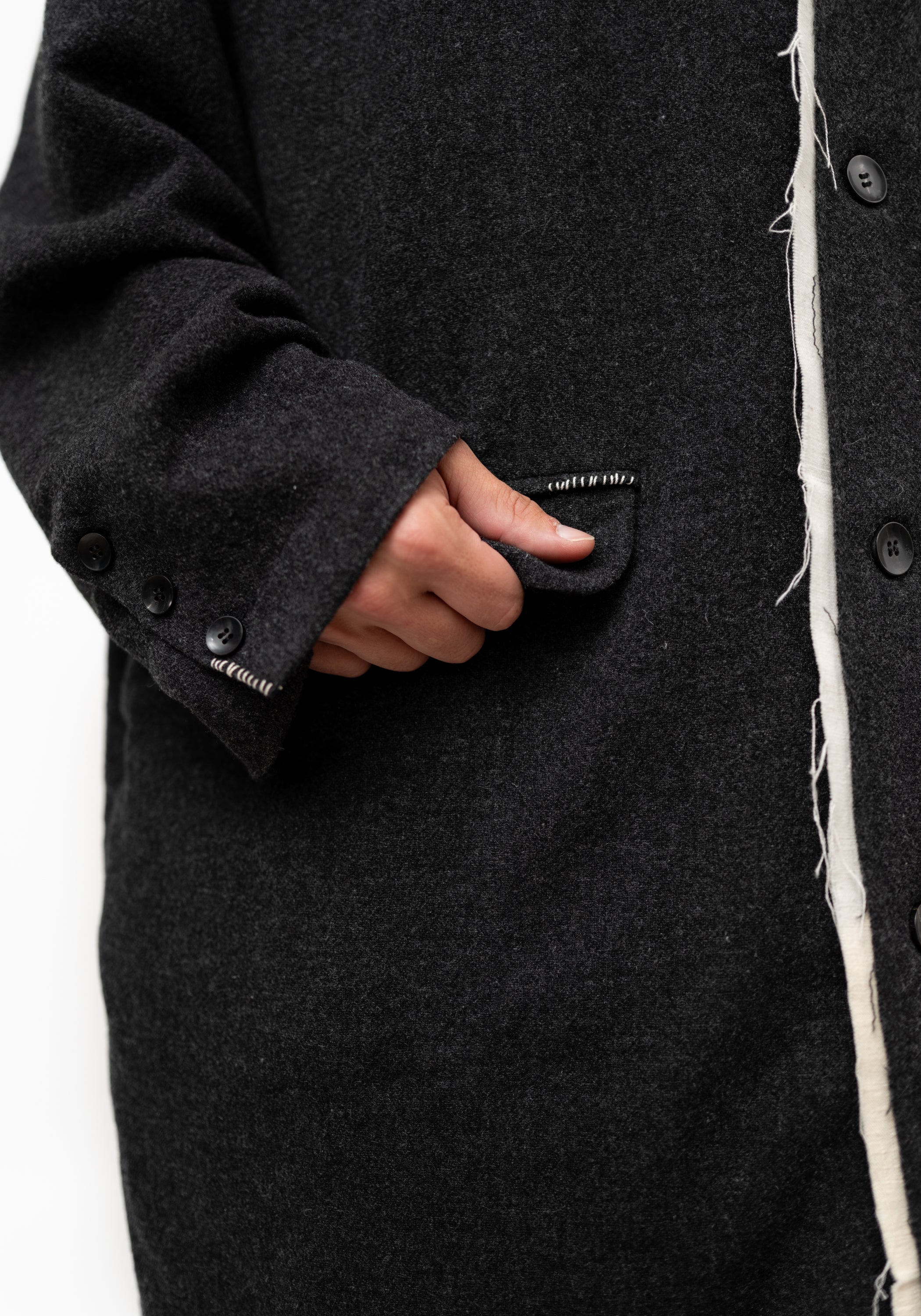 Kiran Oversized Distressed Details Wool Jacket