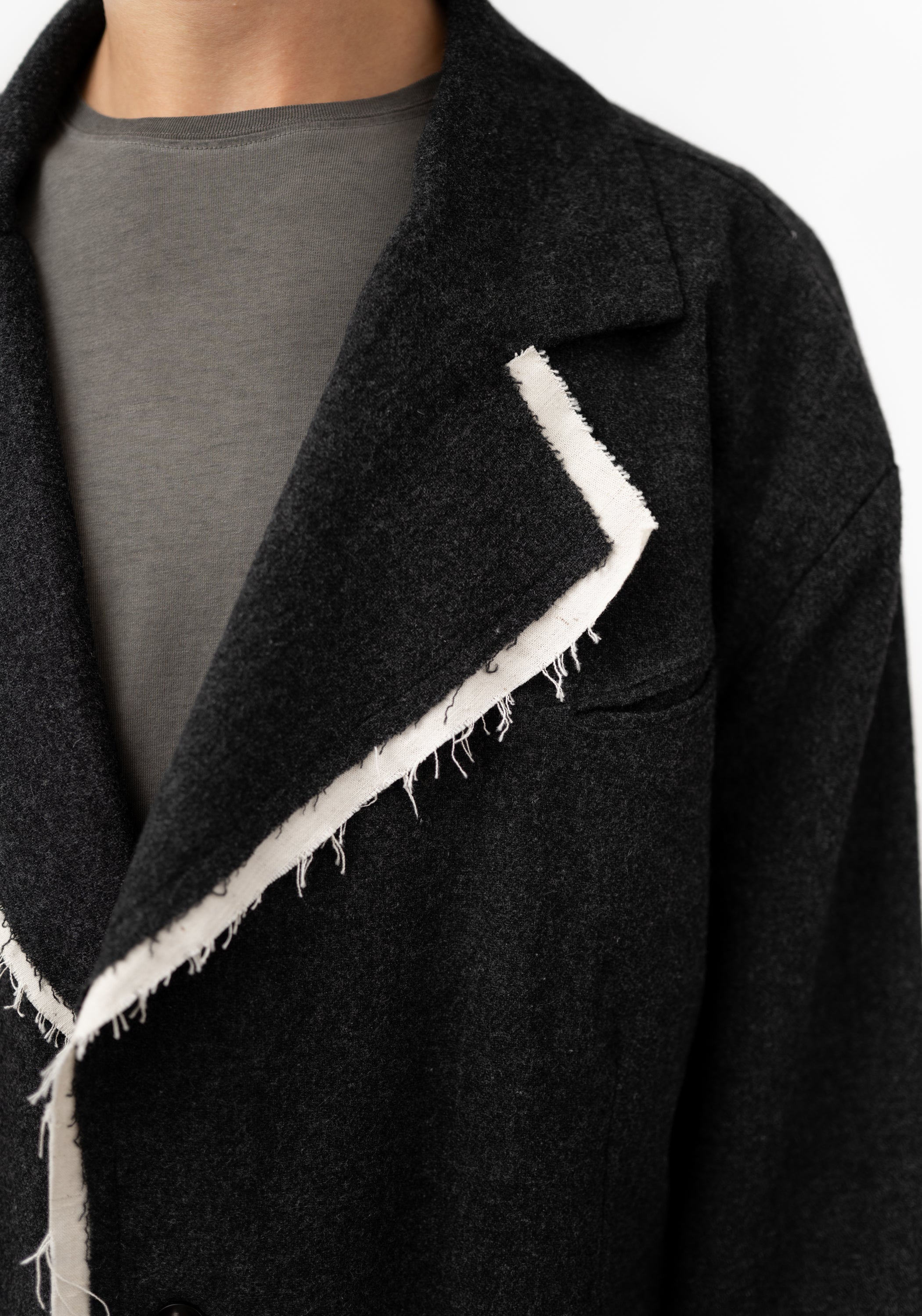 Kiran Oversized Distressed Details Wool Jacket