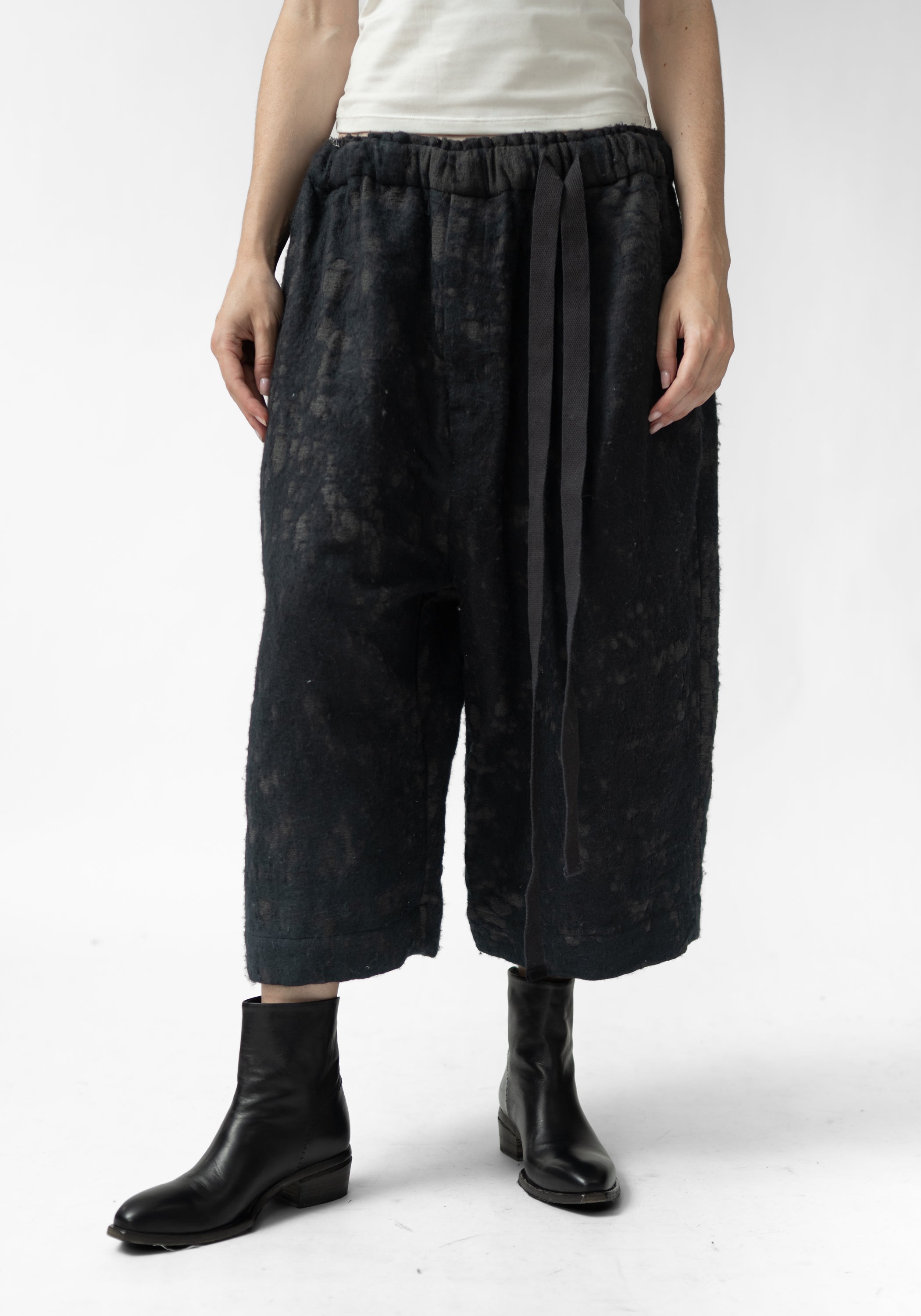 Drop Seat Wide Leg Felted Wool Pants
