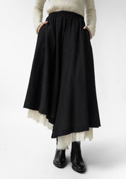 Asymmetric Layered Wool and Cotton Maxi Skirt