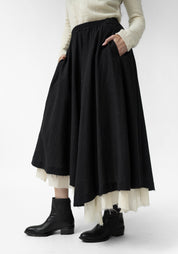 Asymmetric Layered Wool and Cotton Maxi Skirt