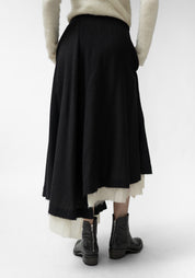 Asymmetric Layered Wool and Cotton Maxi Skirt