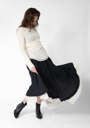 Asymmetric Layered Wool and Cotton Maxi Skirt