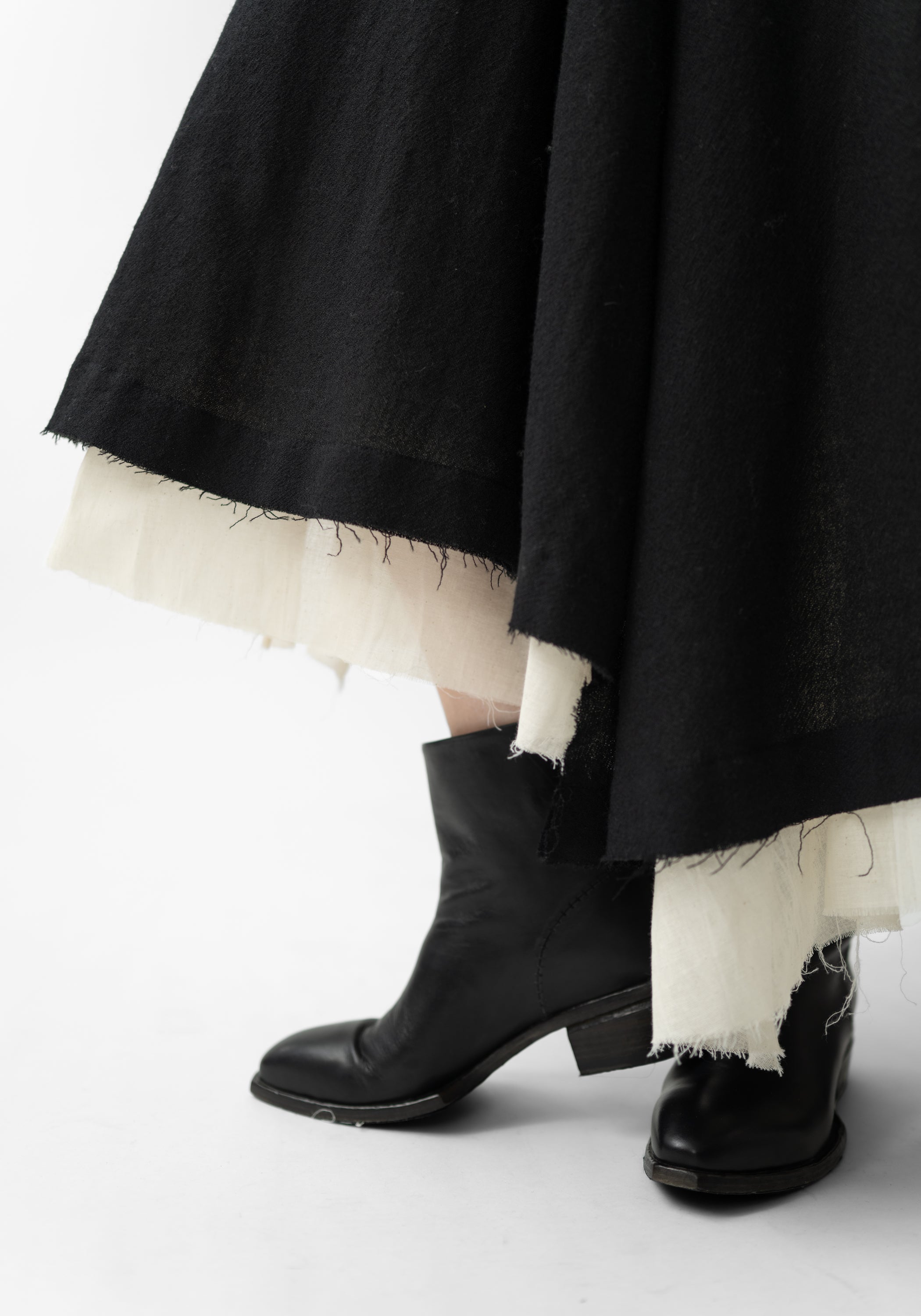 Asymmetric Layered Wool and Cotton Maxi Skirt