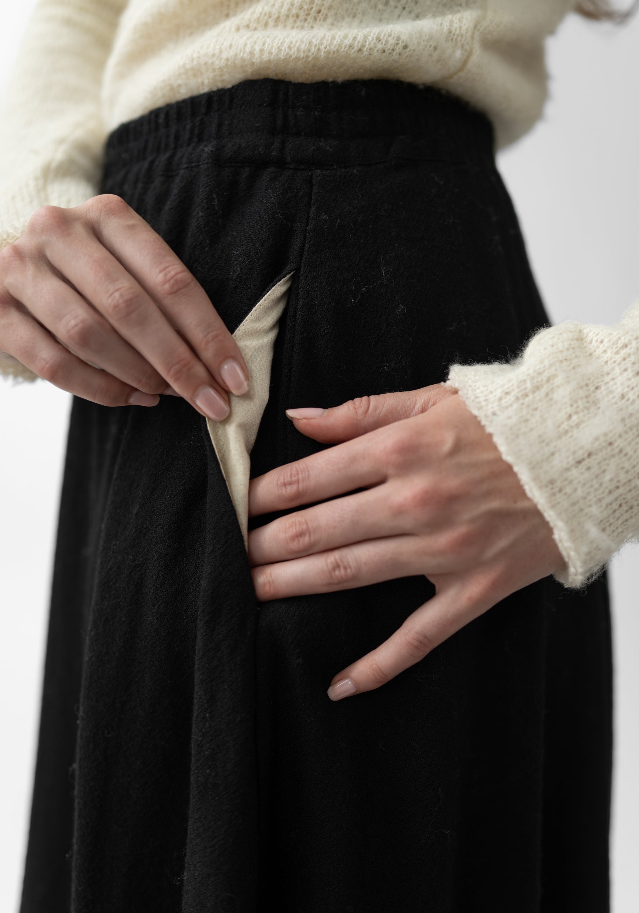 Asymmetric Layered Wool and Cotton Maxi Skirt