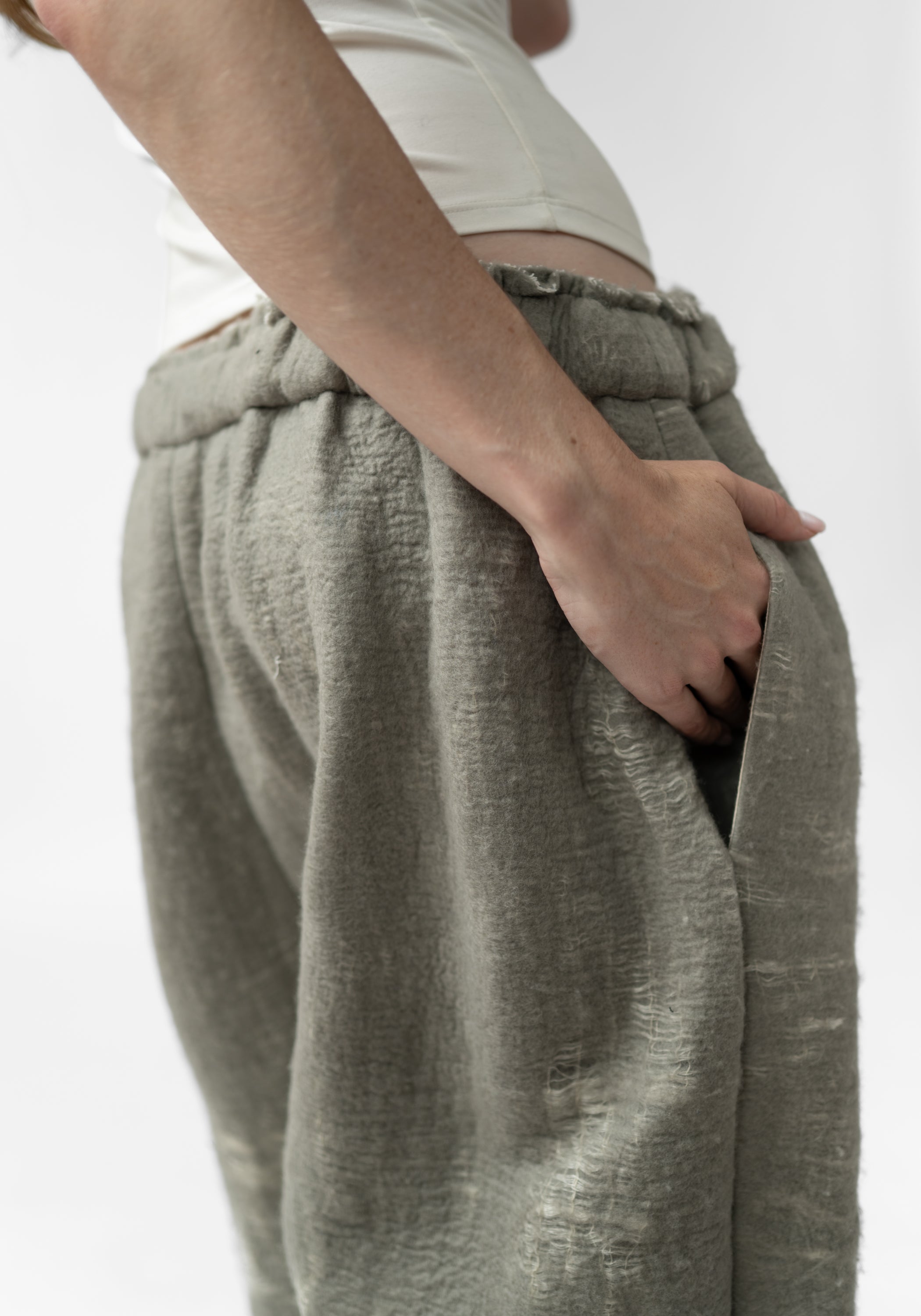 Drop Seat Wide Leg Felted Wool Pants