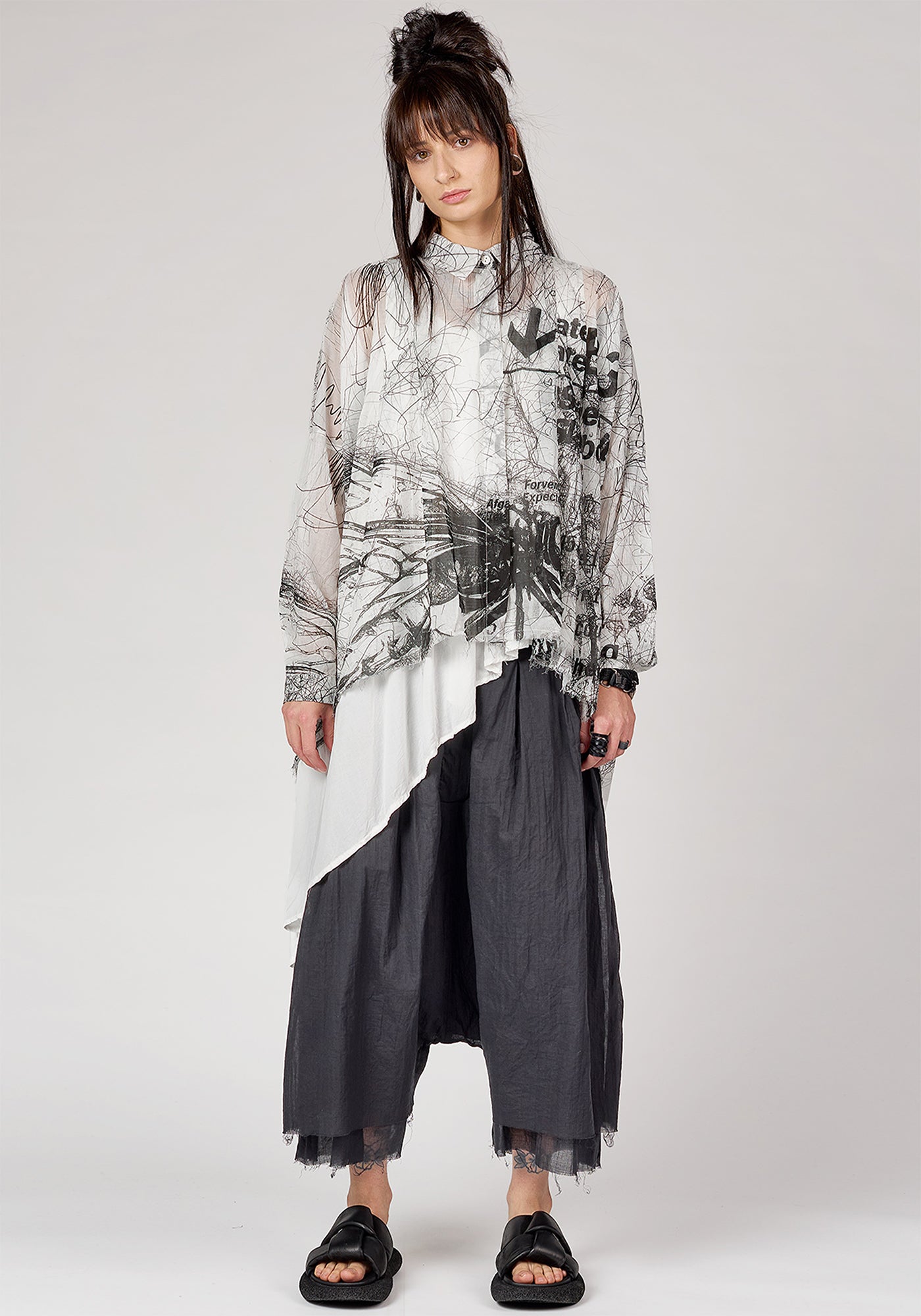 NB 2092 Arta Asymmetric Semi-Sheer Tunic Blouse - December Thieves