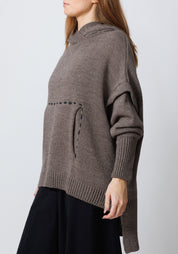 Edooh Asymmetric Oversized Wool Blend Knit Hoodie