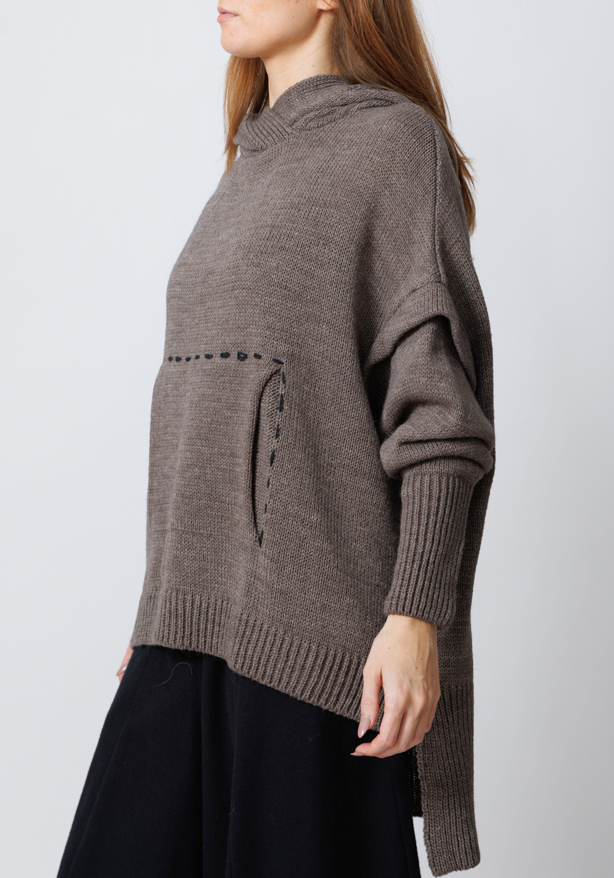 Edooh Asymmetric Oversized Wool Blend Knit Hoodie
