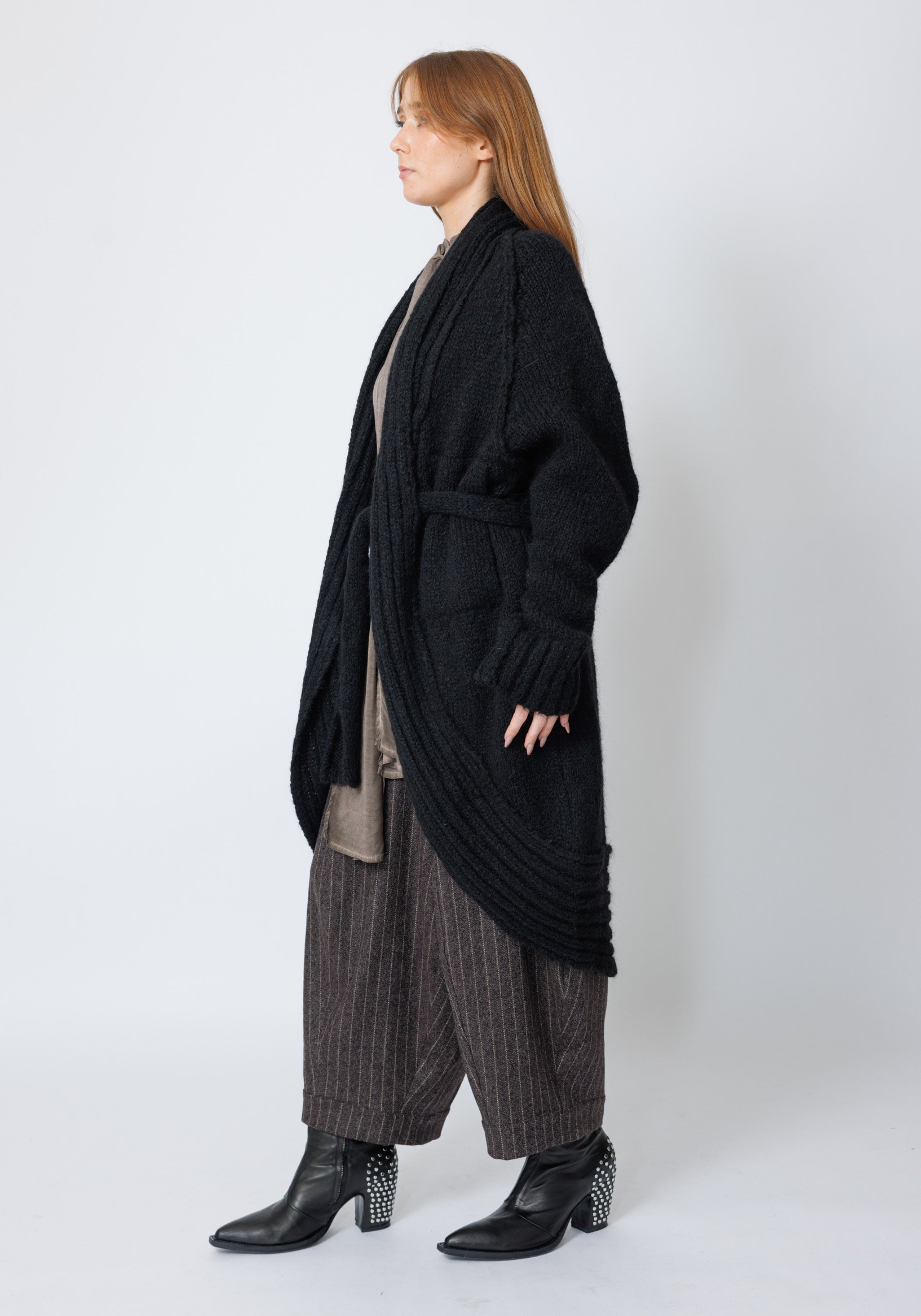 Serpent Oversized Tie Front Wool Blend Knit Cardigan