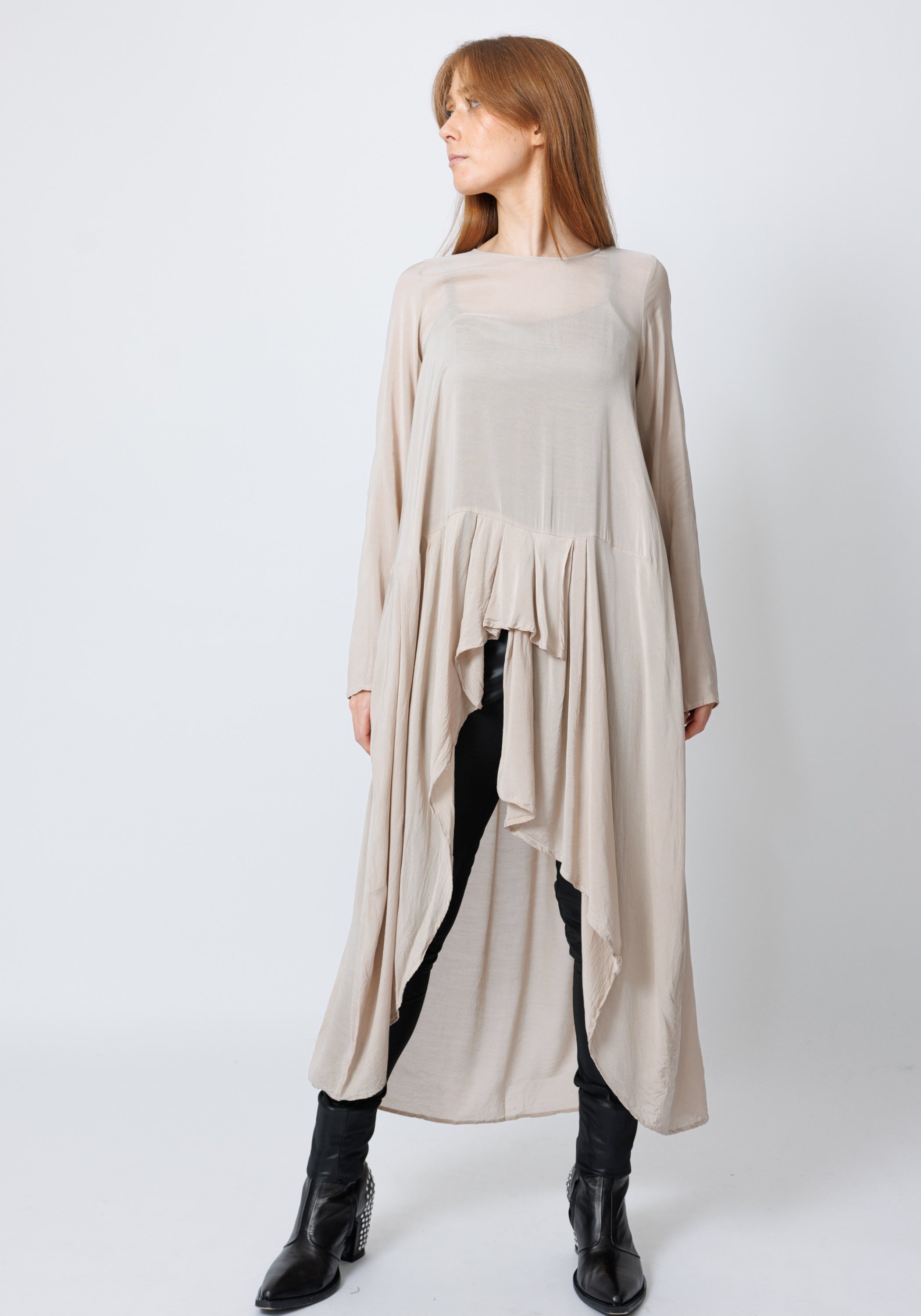 Swissa Oversized Asymmetric Ruffle Detail Tunic Blouse