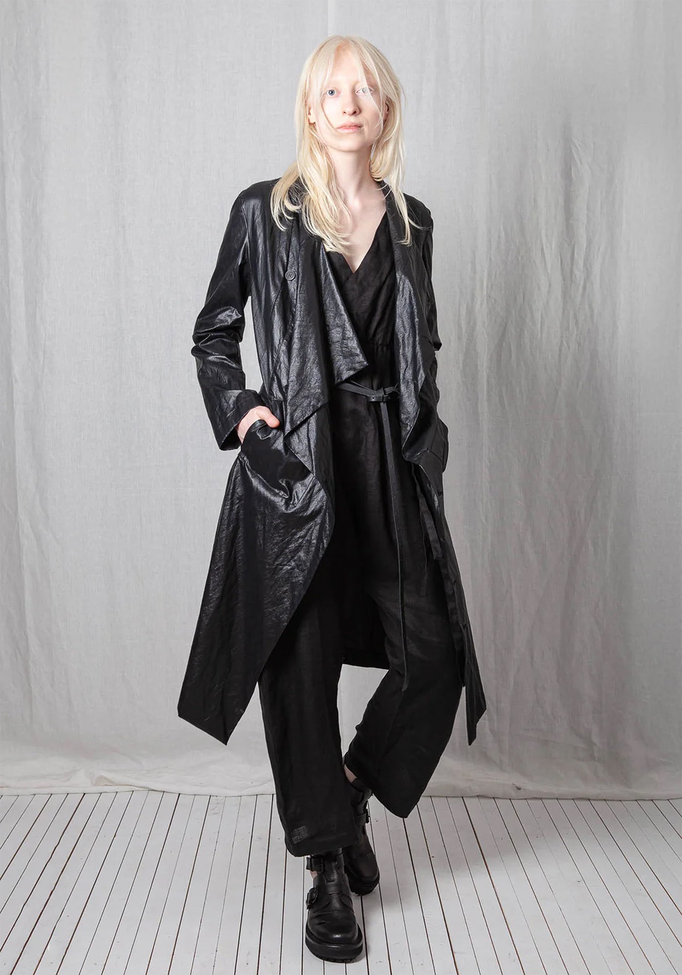 Coated Viscose Draped Panels Coat