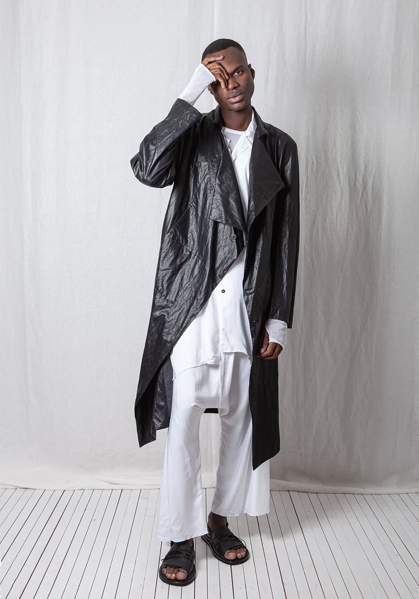 Coated Viscose Draped Panels Coat