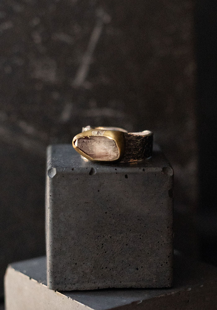 Adjustable Mixed Metal Bezeled Herkimer Diamond Ring