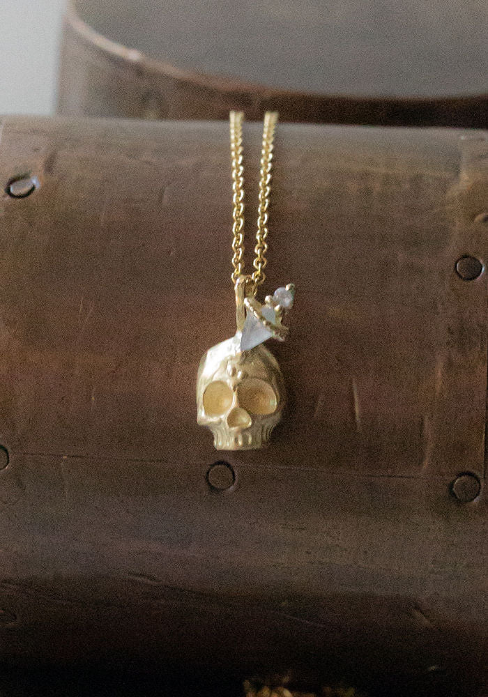 18K Gold Diamond Dagger Skull Pendant Necklace