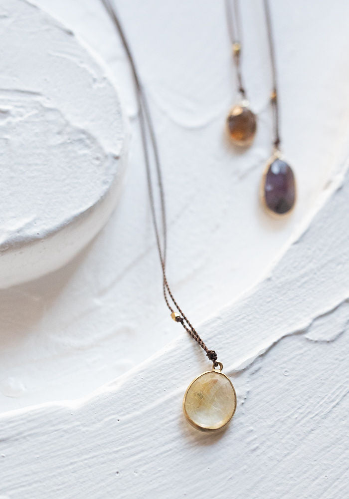 18k Gold and Rutilated Quartz Necklace