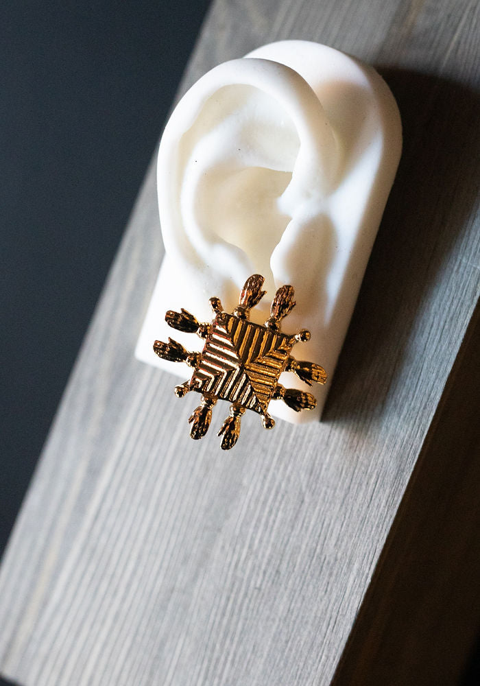Gold Plated Aztec Hand Earrings