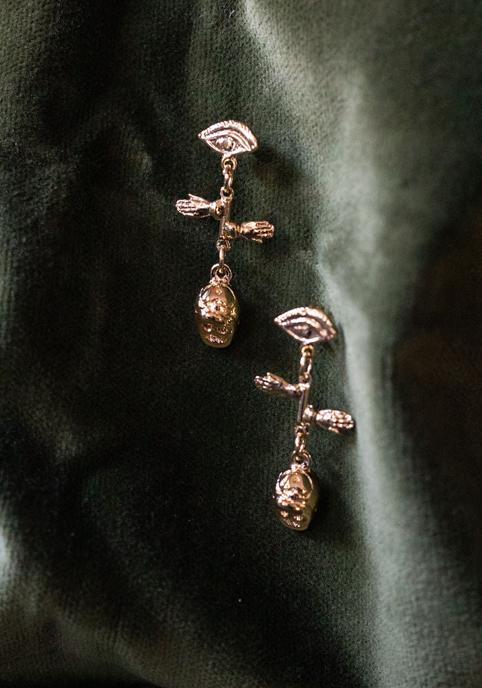 Gold Plated Mini Skull Drop Earrings