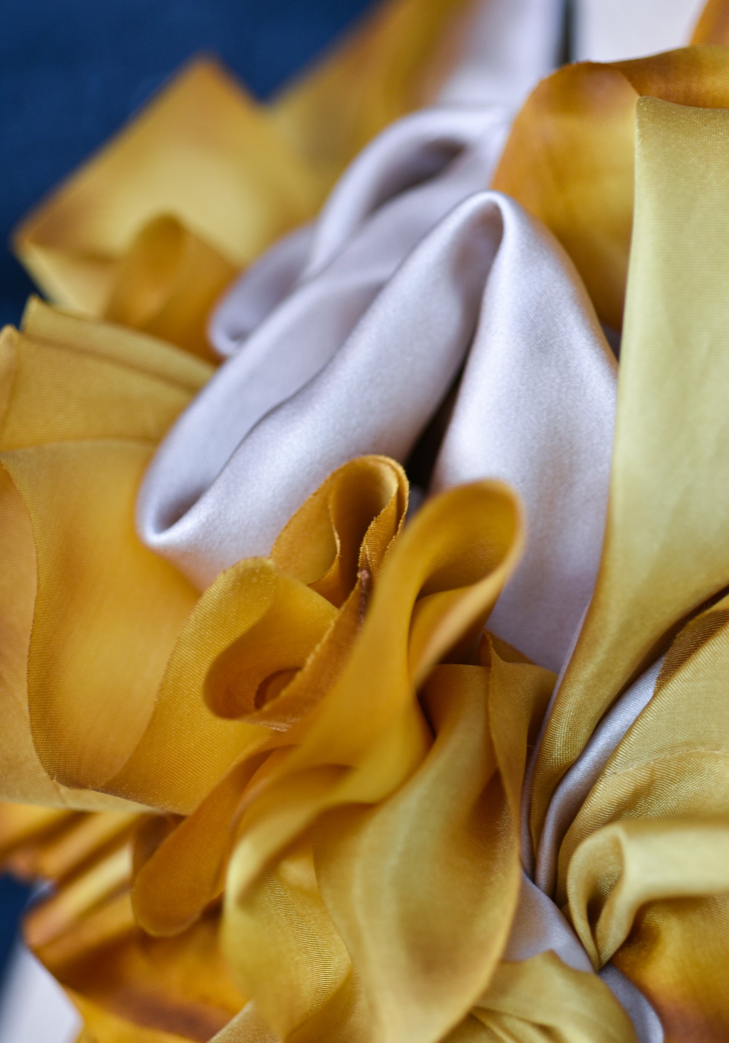 Hand Dyed Champagne Silk Ruffle Aster Ascot