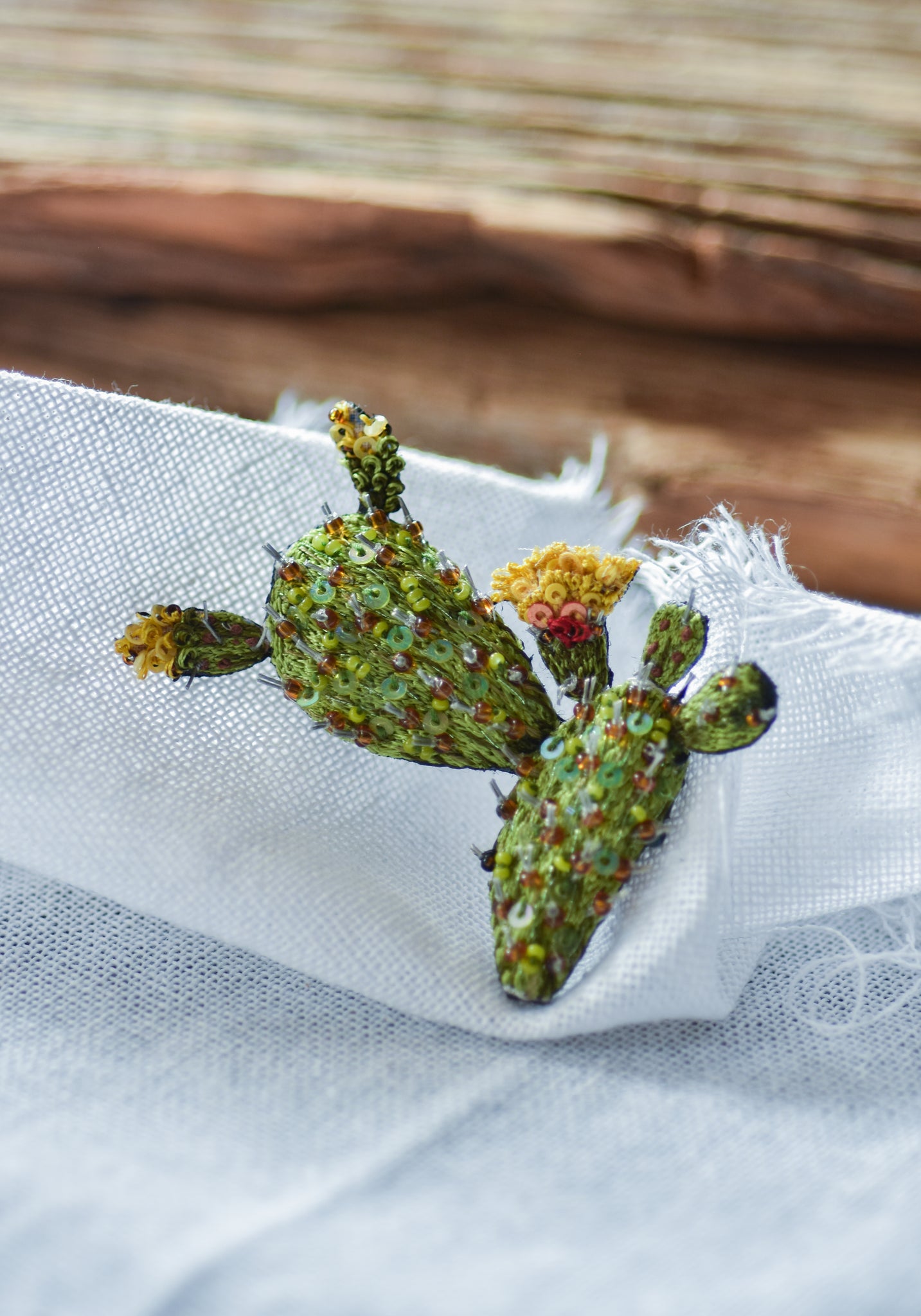 Indian Fig Cactus Embroidered Pin
