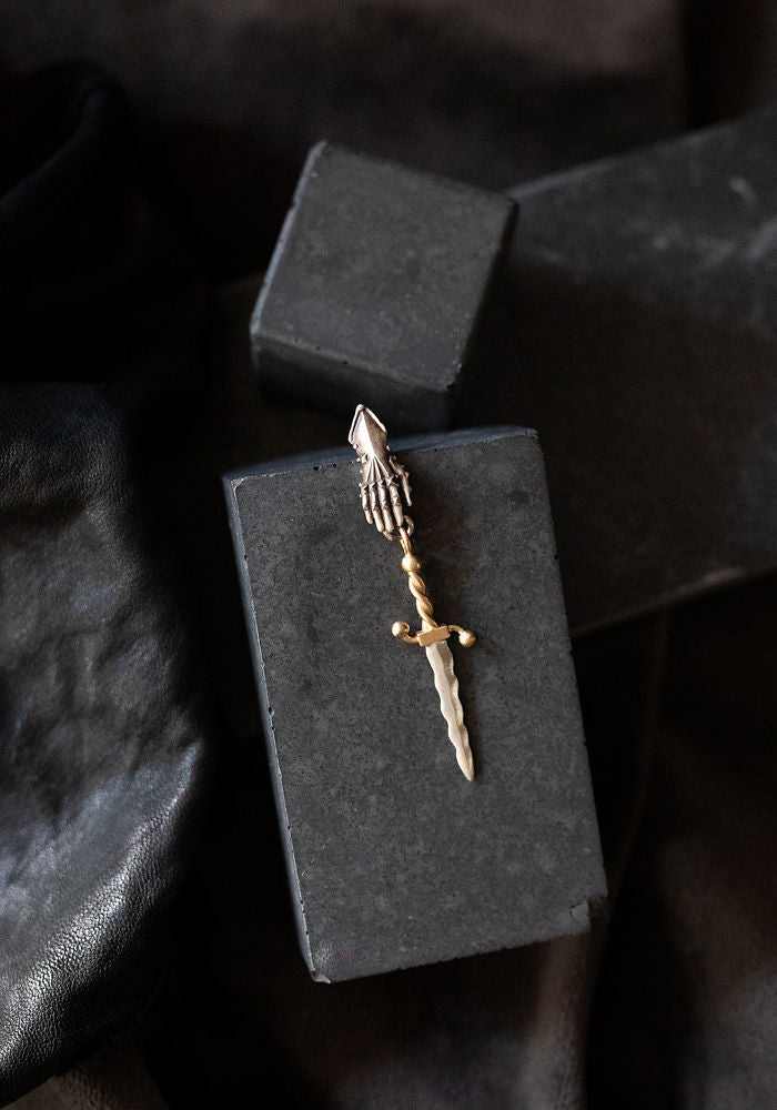 Single 14K Gold and Sterling Silver Wavy Dagger Earring