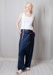 Soft Denim Double Belted Drop Seat Trousers