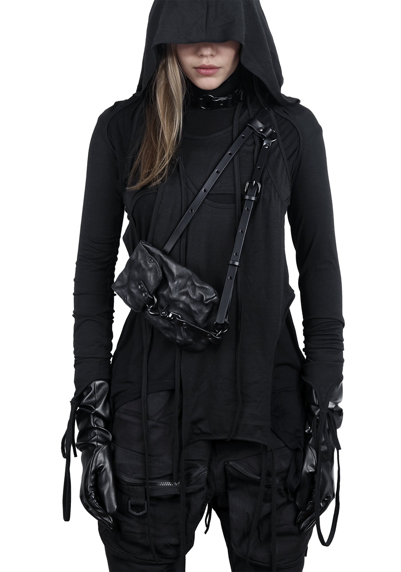 Eze Black Leather Crossbody/Belt Phone Bag
