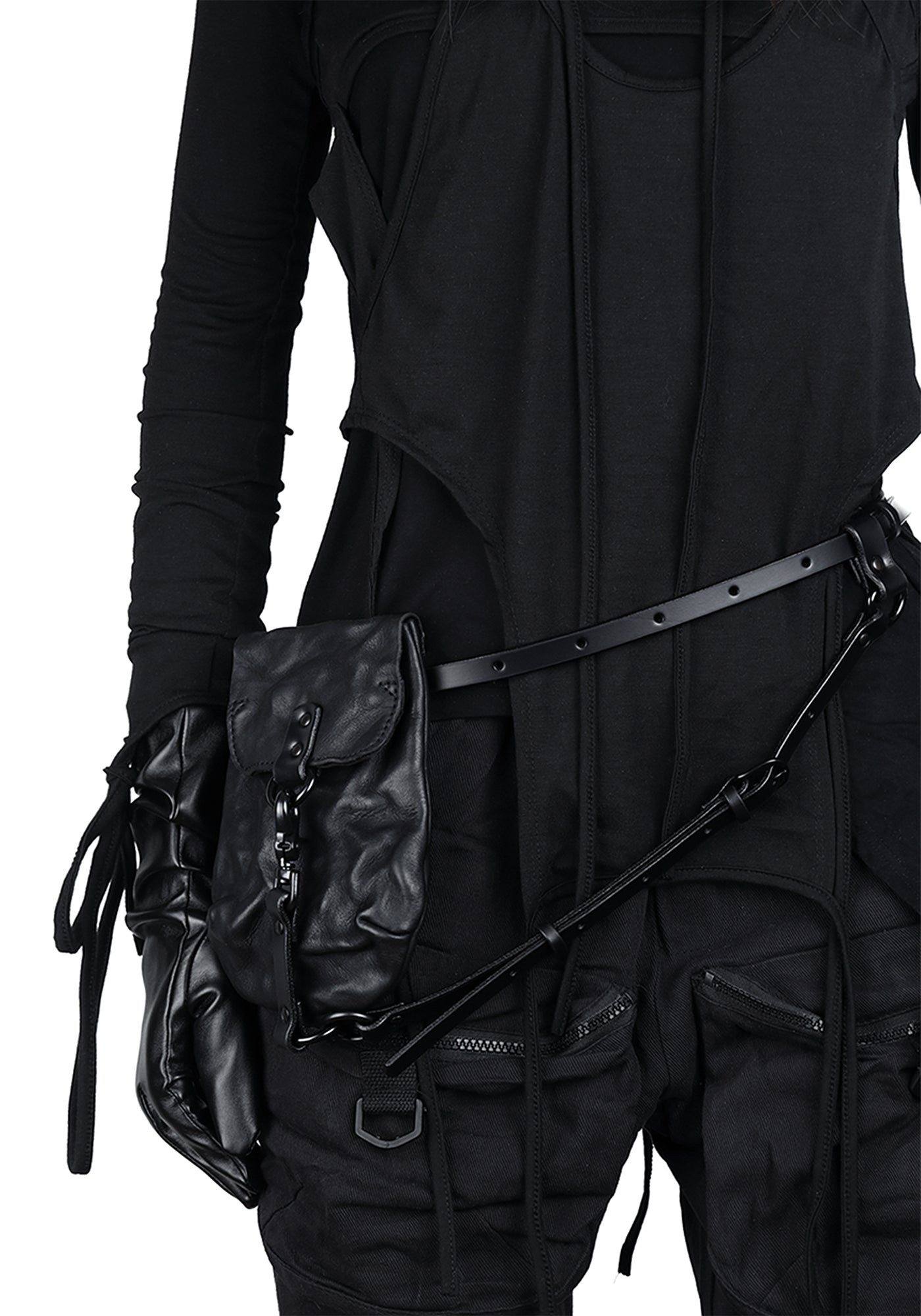 Eze Black Leather Crossbody/Belt Phone Bag