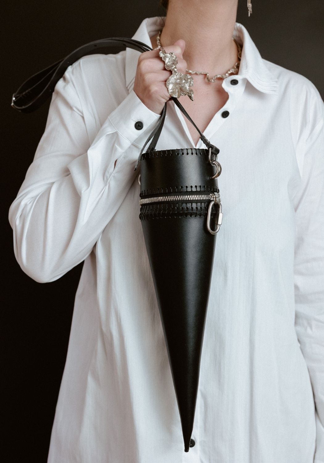 Black Leather Cone Pouch