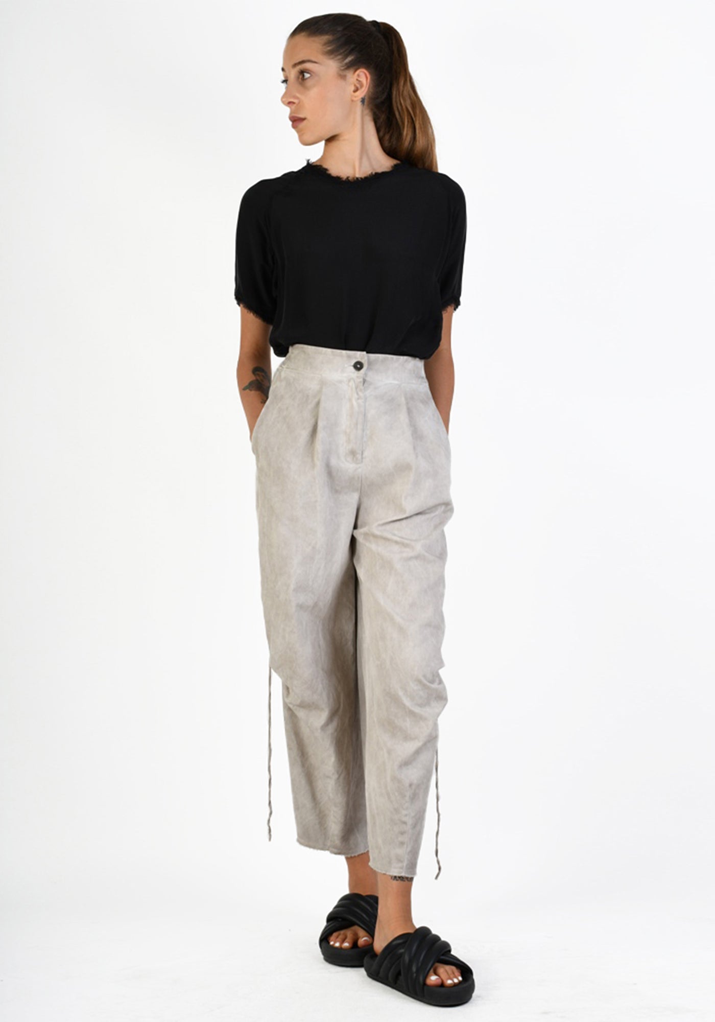 Side Ruche Detail Balloon Leg Pants in BLACK Only