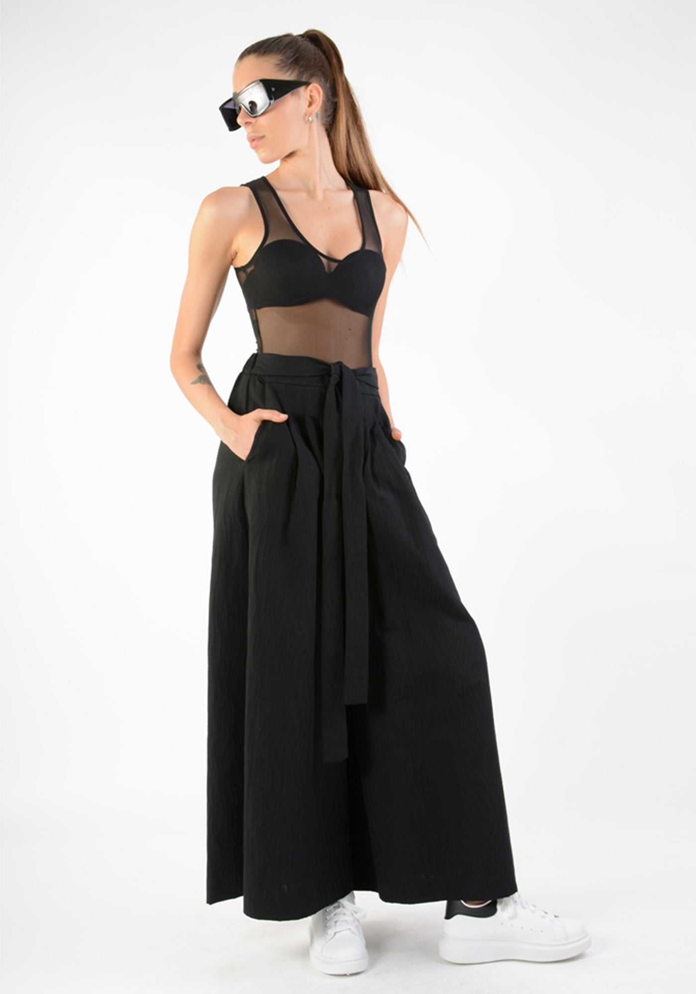 High Waisted Tie Waist Wide Leg Pants