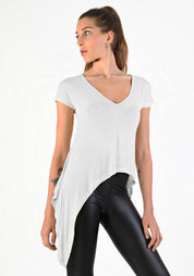 Asymmetric Silk Blend T-Shirt in WHITE ONLY