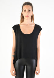 Asymmetric Scoop Neck Silk Blend T-Shirt