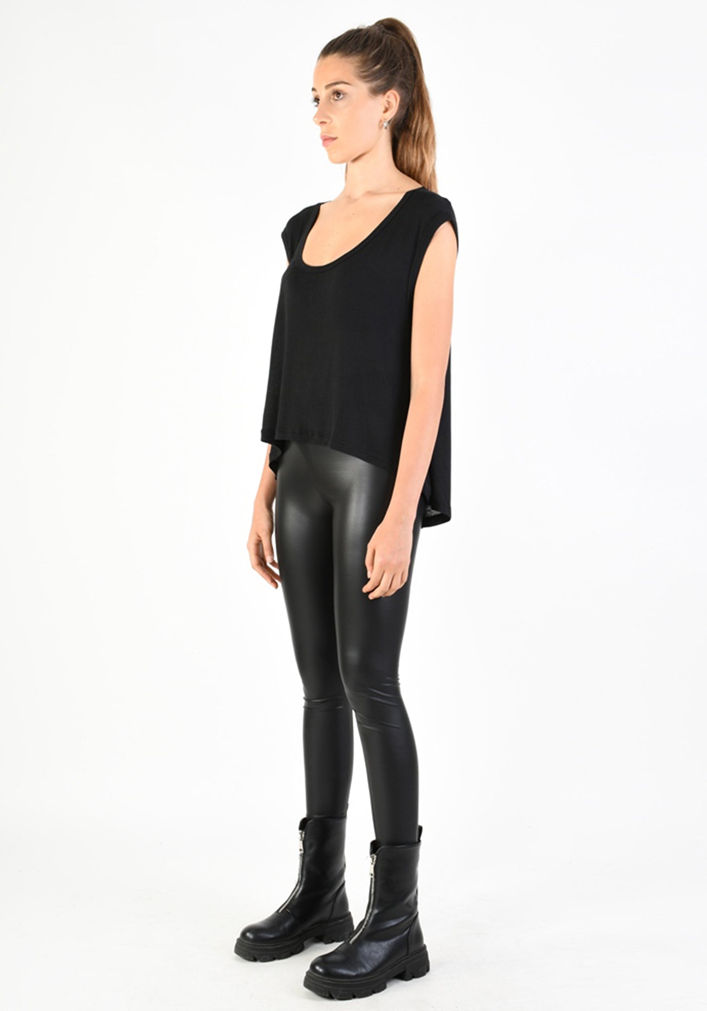 Asymmetric Scoop Neck Silk Blend T-Shirt