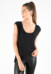 Asymmetric Scoop Neck Silk Blend T-Shirt