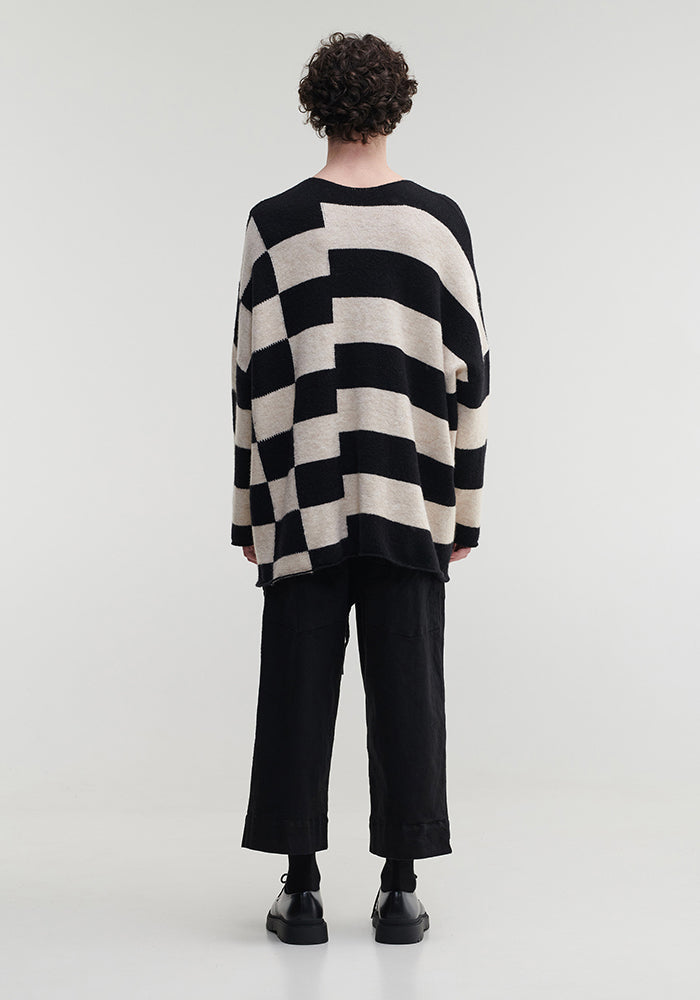 Porta Oversized Wool Blend Sweater in BLACK/BROWN Only
