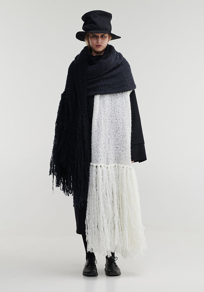 Violeta Oversized Fringed Wool Blend Knit Scarf