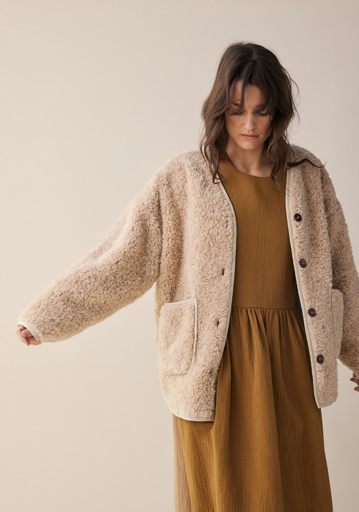Wool Blend Faux Fur Cardigan Jacket