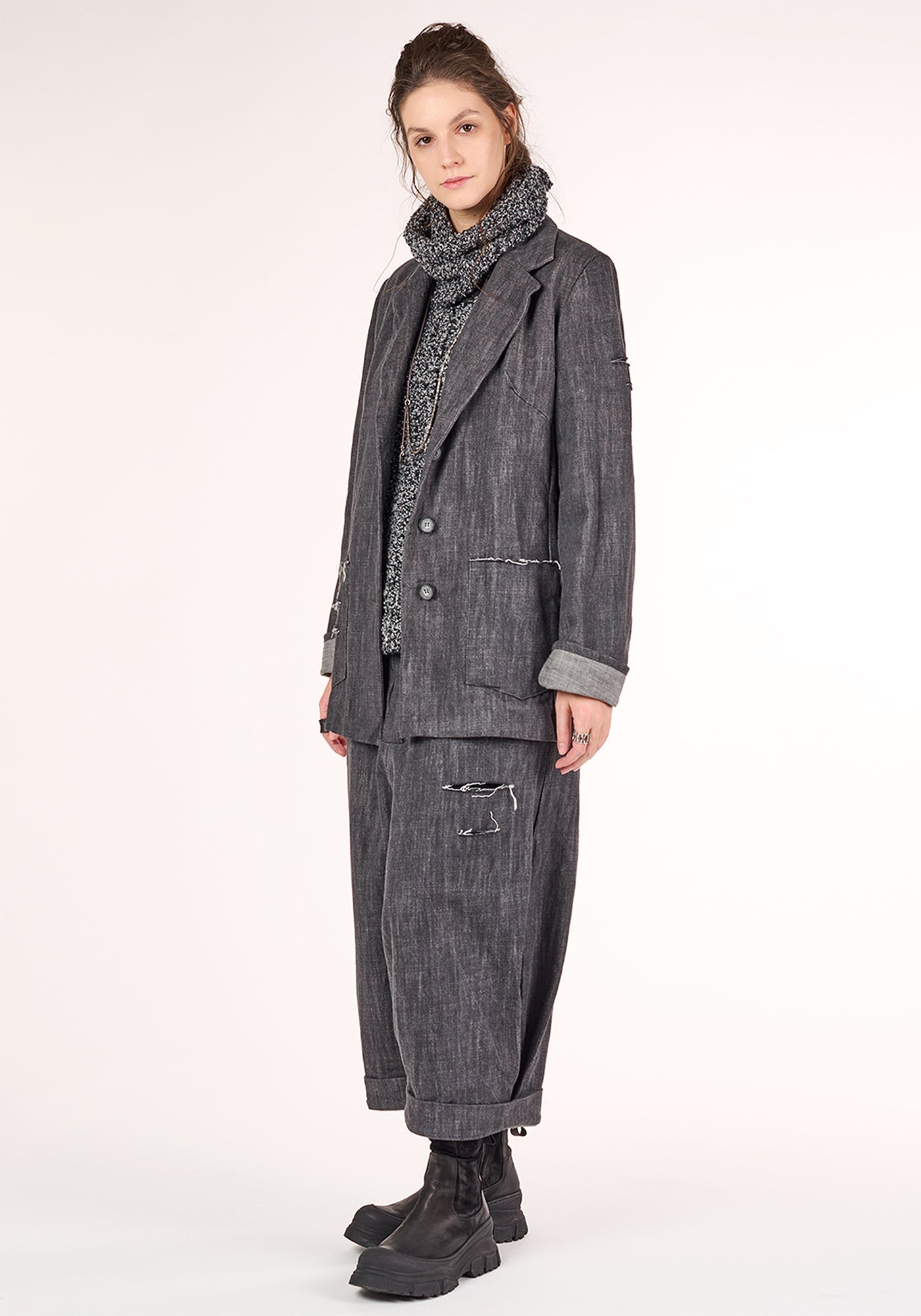 Krone Distressed Details Denim Blazer Jacket