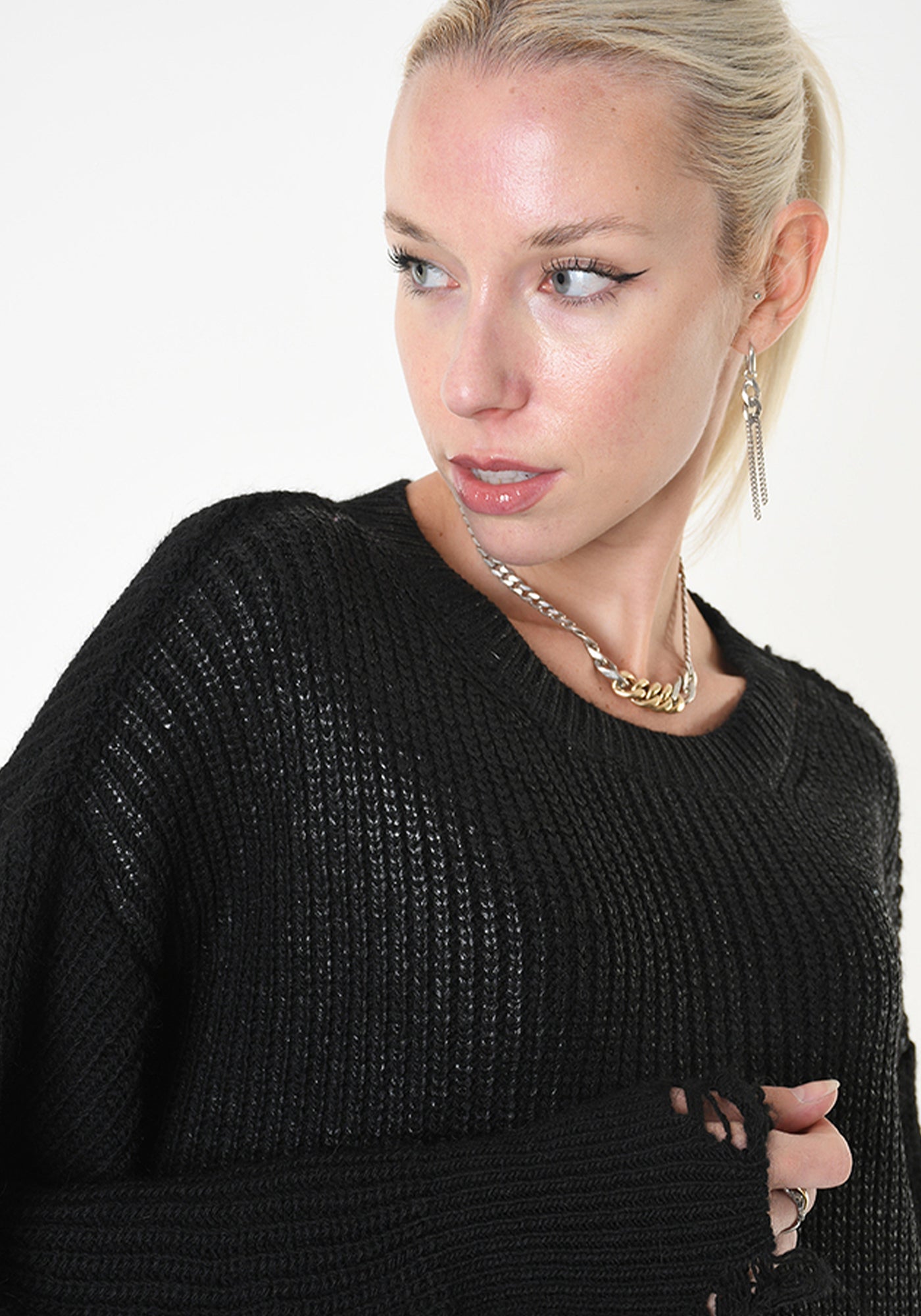 Metallic Coated Wool Blend Sweater