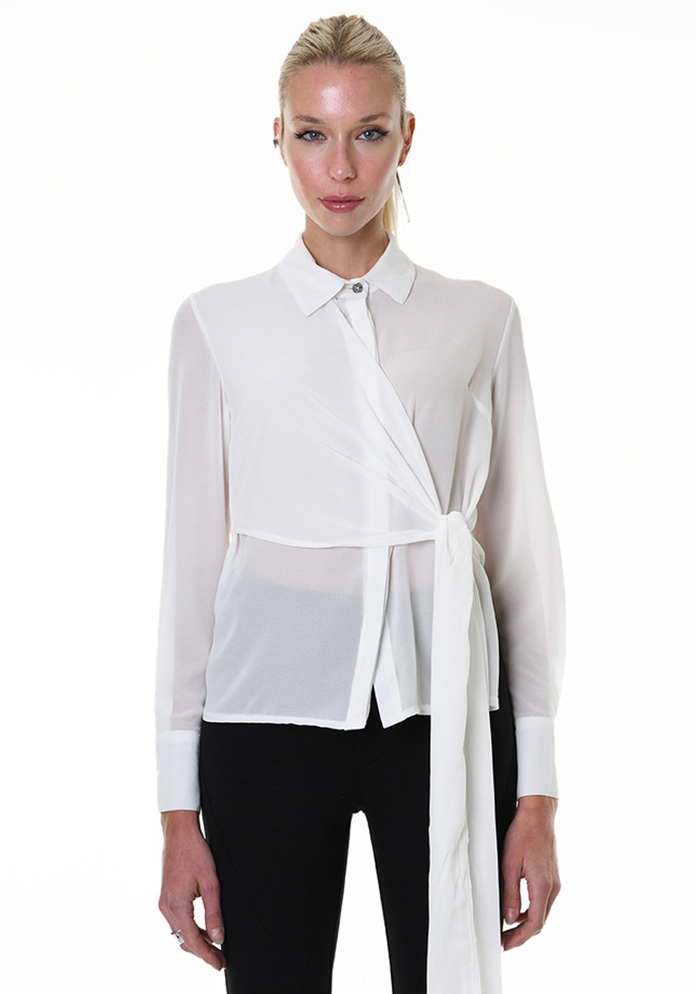 Sheer Tie Waist Blouse