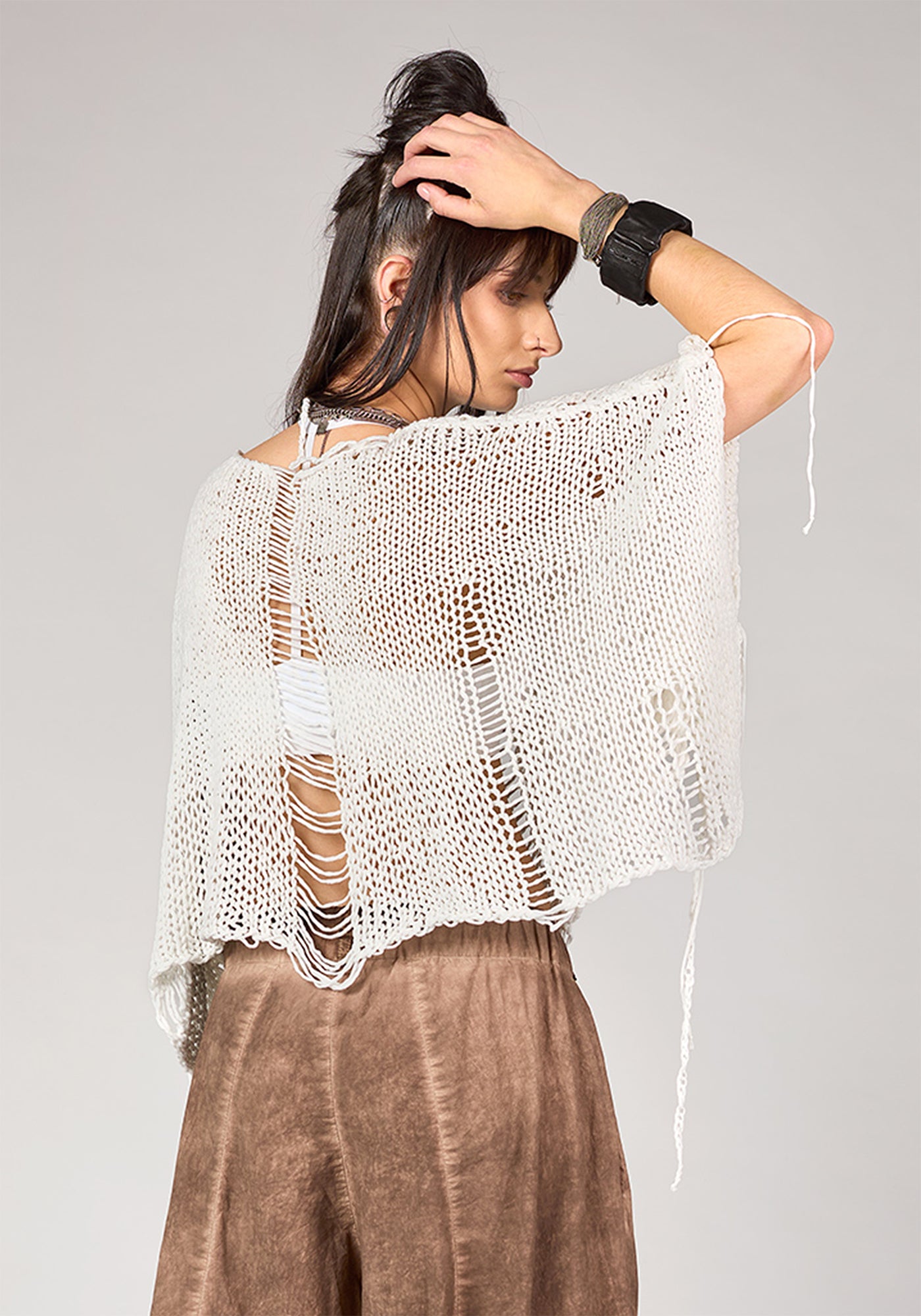 NB 2155 Meah Open Knit Drop Shoulder Cropped Sleeve Top - December Thieves