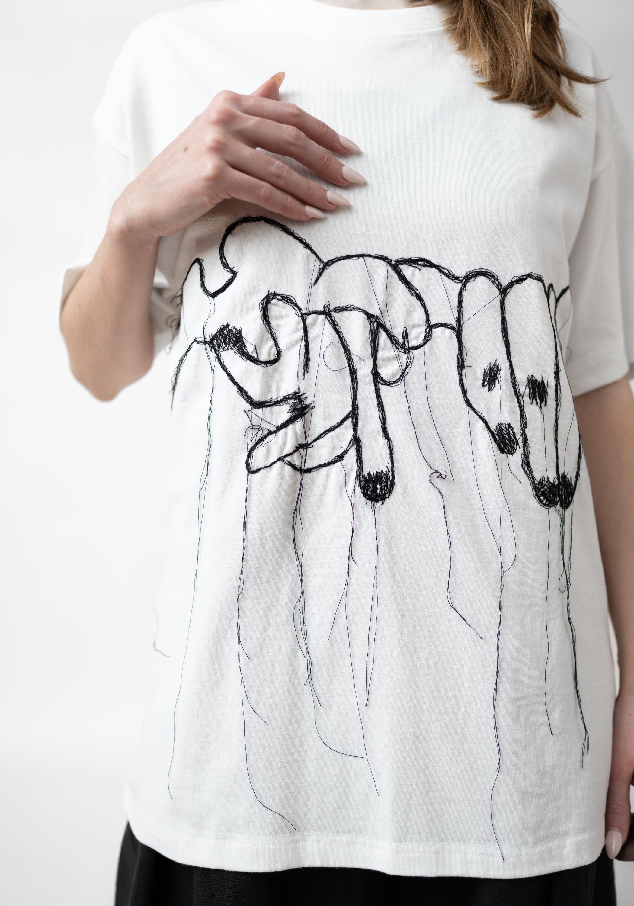 Embroidered Hands Drop Shoulder Jersey T-Shirt - December Thieves