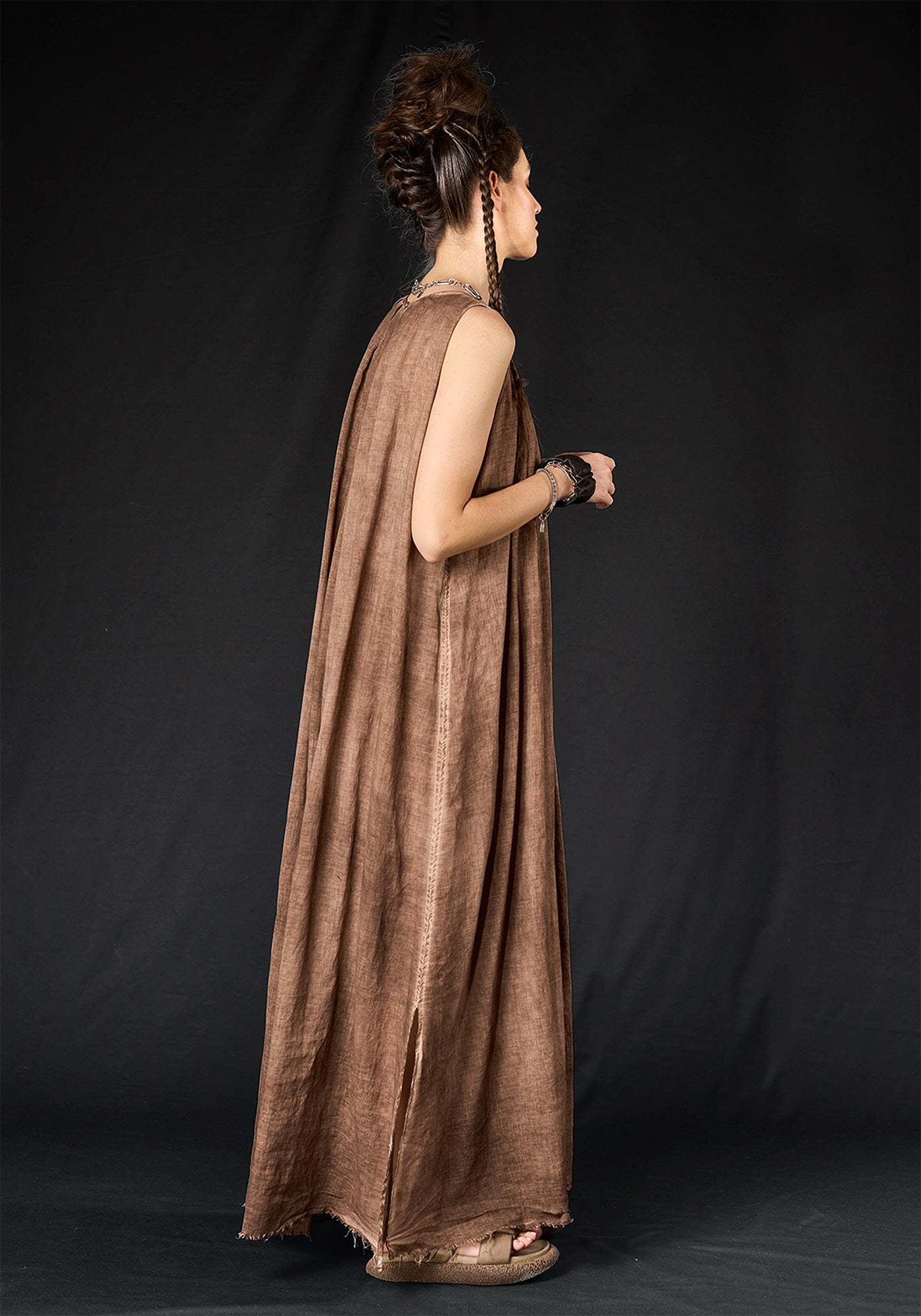 Paola A-Line Gathered Neck Maxi Dress with Slip
