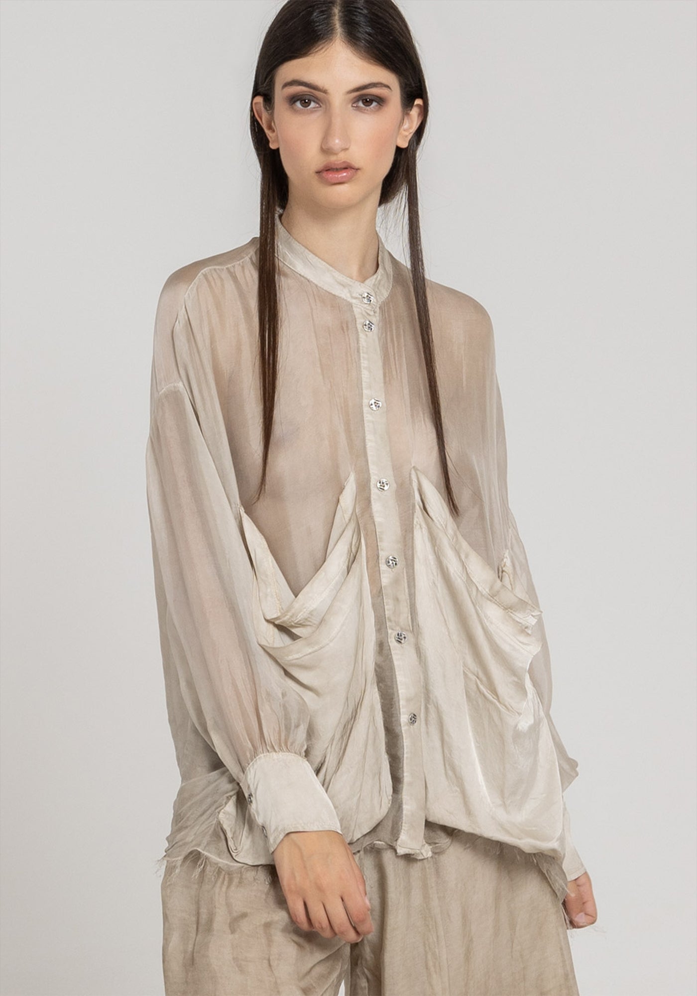 Semi-Sheer Bold Pocket Detail Blouse