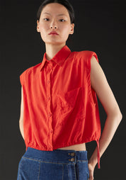 Sleeveless Cropped Drawstring Detail Blouse in RED, WHITE or COAL